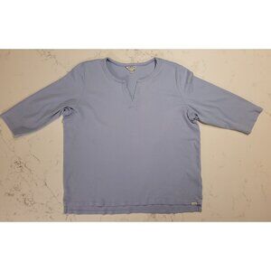 Orvis Classic Collection 3/4 Sleeves V-neck 100% Cotton Shirt Blue Women's XXL